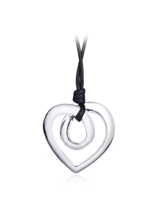 welbijoux Heart Shape Long Pendant Necklace Silver Plated Black PU Leather Rope Long Chain Necklace for Women Teens Girl - Image 1
