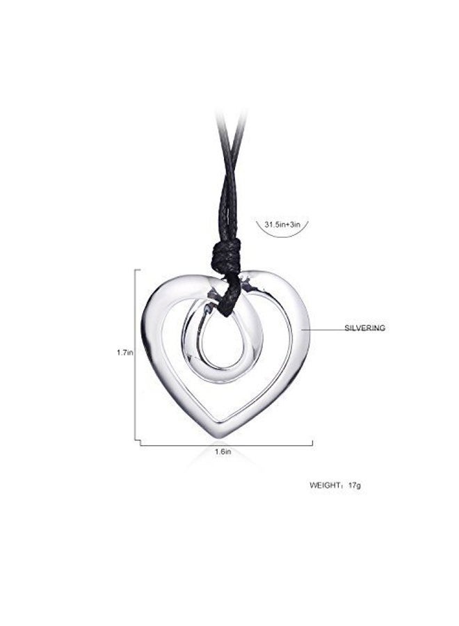 welbijoux Heart Shape Long Pendant Necklace Silver Plated Black PU Leather Rope Long Chain Necklace for Women Teens Girl - Image 4