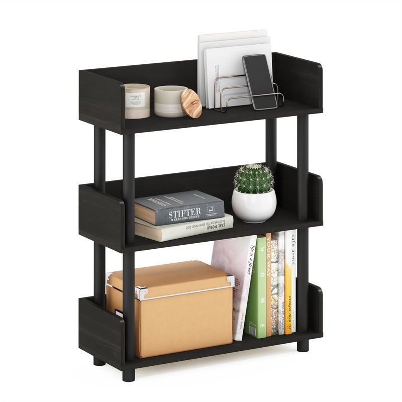 Furinno TURN-N-TUBE Display Shelf, 3-Tier Storage Shelves with Side Panels, Open Shelves Book Shelf with Rounded Corner Top Edges, for Organization and Storage, Living Room, Home Office, Espresso - Image 1