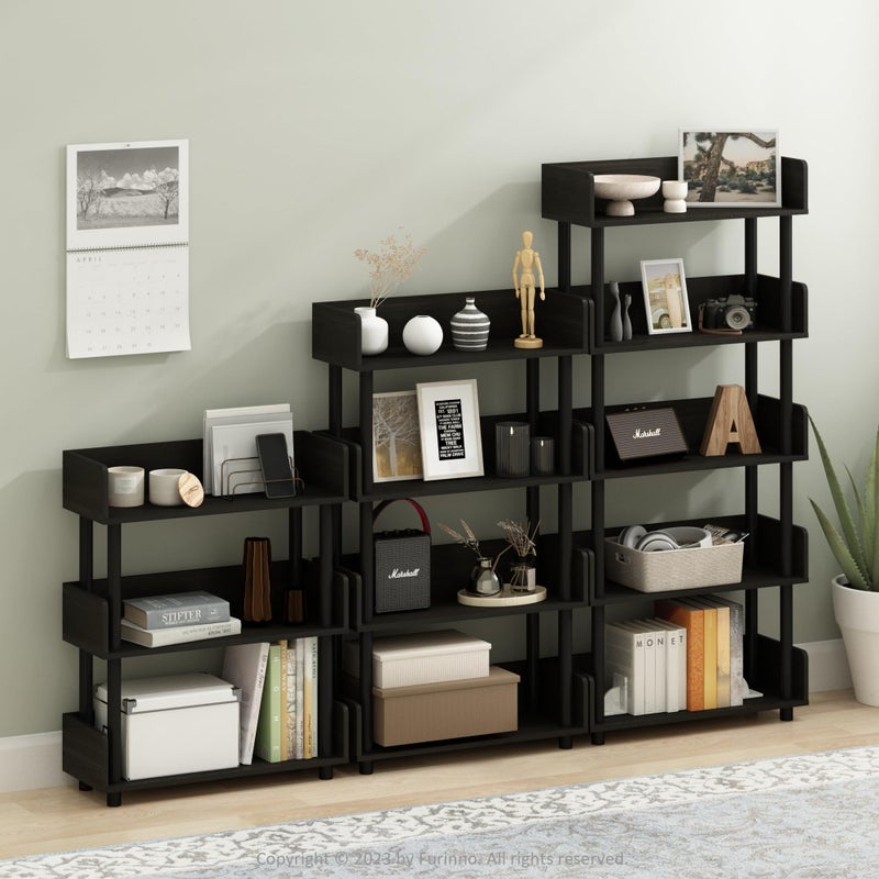 Furinno TURN-N-TUBE Display Shelf, 3-Tier Storage Shelves with Side Panels, Open Shelves Book Shelf with Rounded Corner Top Edges, for Organization and Storage, Living Room, Home Office, Espresso - Image 2