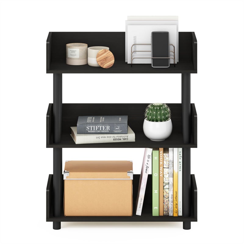 Furinno TURN-N-TUBE Display Shelf, 3-Tier Storage Shelves with Side Panels, Open Shelves Book Shelf with Rounded Corner Top Edges, for Organization and Storage, Living Room, Home Office, Espresso - Image 3