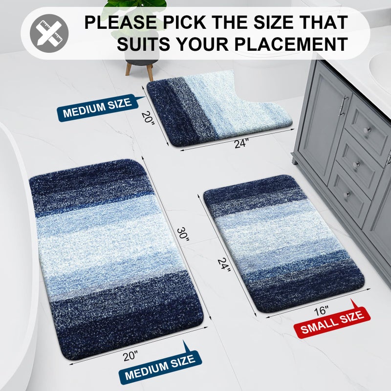 Arotive Bathroom Rugs Sets 2 Piece  Shaggy Soft and Absorbent Microfiber Bath Rugs and U-Shaped Contour Toilet Rug  Non-Slip  Machine Washable Dry Bath Mats for Bathroom (24""x16""+24""x20""  Blue) - Image 1
