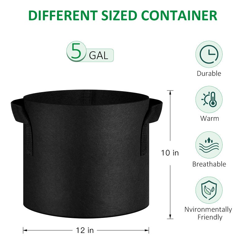 JNYONG 12-Pack 5 Gallon Thickened Non-Woven Grow Bags, Aeration Fabric Pots with Handles - Image 2