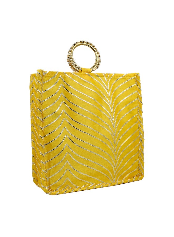 Madhoor Fancy Yellow Decorative Potli Gift Bag (Batwa) for Wedding Favours, Jewellery, Coins, Sweets, Pooja Items & Festive Gifting, 25 cm, 1 Piece - Image 1