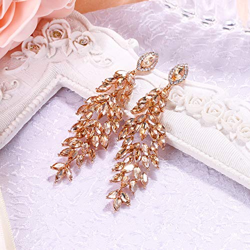 BriLove Women's Wedding Bridal Crystal Multi Marquise-Shape Leaf Cluster Chandelier Dangle Earrings Clear Silver-Tone - Image 3
