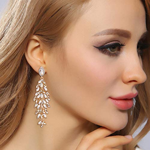 BriLove Women's Wedding Bridal Crystal Multi Marquise-Shape Leaf Cluster Chandelier Dangle Earrings Clear Silver-Tone - Image 2