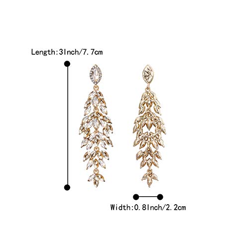 BriLove Women's Wedding Bridal Crystal Multi Marquise-Shape Leaf Cluster Chandelier Dangle Earrings Clear Silver-Tone - Image 4