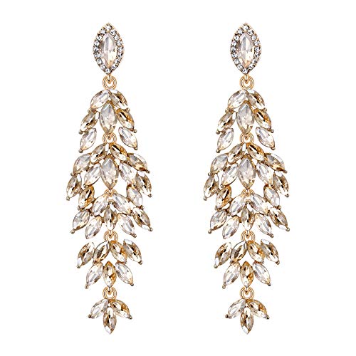 BriLove Women's Wedding Bridal Crystal Multi Marquise-Shape Leaf Cluster Chandelier Dangle Earrings Clear Silver-Tone - Image 1