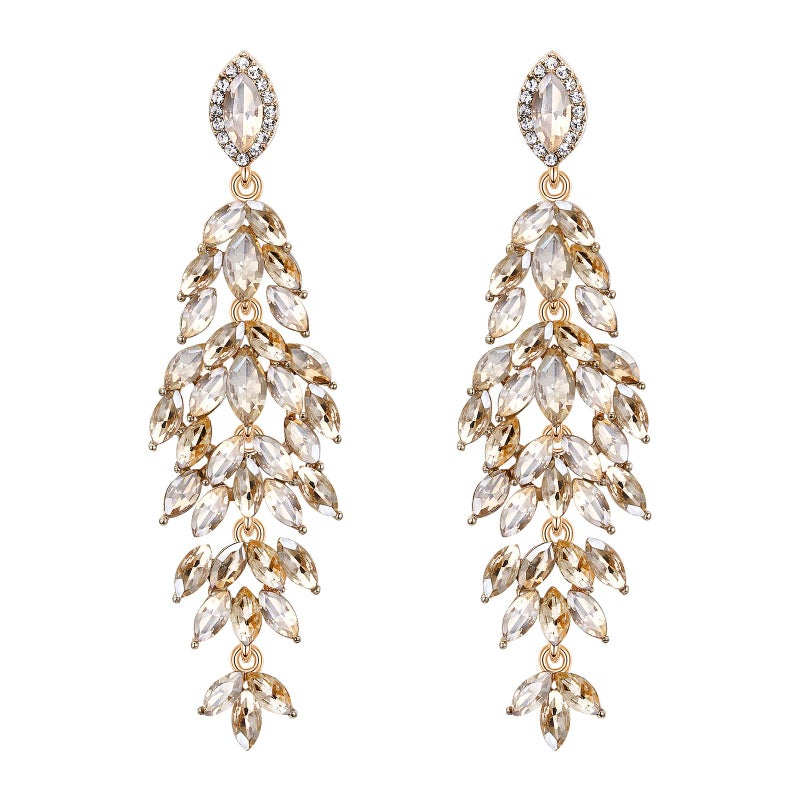 BriLove Women's Wedding Bridal Crystal Multi Marquise-Shape Leaf Cluster Chandelier Dangle Earrings Clear Silver-Tone - Image 5