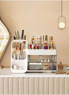 LEDIN Makeup Organizer for Vanity Countertop, Large Capacity Cosmetics Display Case with Drawers, Skincare Organizer with Makeup Brush Holder for Bathroom Dresser Bedroom (White)  - Image 3