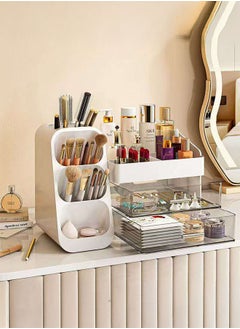 LEDIN Makeup Organizer for Vanity Countertop, Large Capacity Cosmetics Display Case with Drawers, Skincare Organizer with Makeup Brush Holder for Bathroom Dresser Bedroom (White)  - Image 5