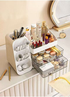 LEDIN Makeup Organizer for Vanity Countertop, Large Capacity Cosmetics Display Case with Drawers, Skincare Organizer with Makeup Brush Holder for Bathroom Dresser Bedroom (White)  - Image 4