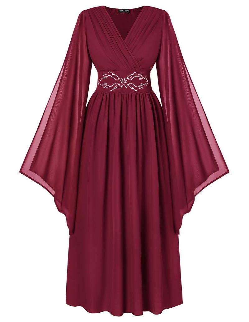Scarlet Darkness Womens Renaissance Dress Pirate Peasant Wench Irish Costume Medieval Embroidery Long Dress - Image 1