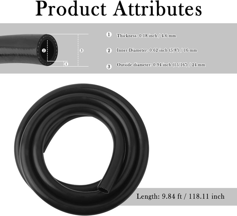 Turcee 9.84 Ft 5/8 Heater Hose,ID16mm OD24mm 5/8 Silicone Heater Hose for Water/Air/Coolant Transportation,Durable Coolant Hose Car Accessories Withstands Burst Pressure 246psi - Image 2