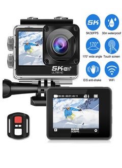 5K WiFi Action Camera 170° Wide Angle, Anti-Shake Action Camera Waterproof Remote Control Action Camera with Remote Control and Accessories
