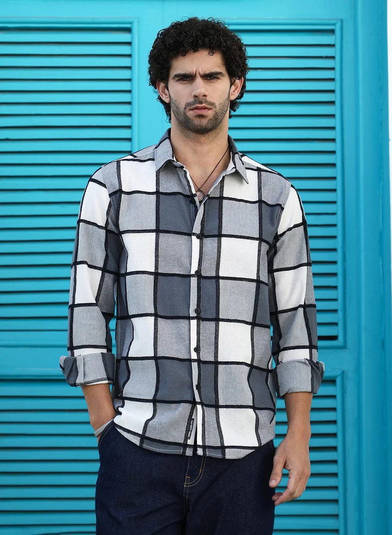 كامبوس سوترا قميص رجالي مخطط باللون الرمادي الداكن
