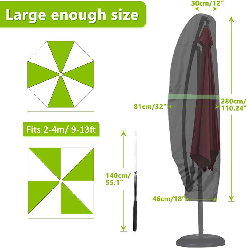 GEMITTO Patio Umbrella Cover, Waterproof Outdoor Offset Market Umbrella Parasol Covers with Zipper & Rod, for 9-13ft Cantilever Umbrellas, Anti-UV Rain Wind Dust(420D Cantilever Umbrella Cover), Black - Image 2