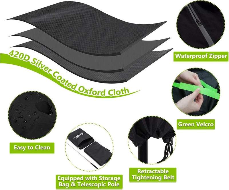 GEMITTO Patio Umbrella Cover, Waterproof Outdoor Offset Market Umbrella Parasol Covers with Zipper & Rod, for 9-13ft Cantilever Umbrellas, Anti-UV Rain Wind Dust(420D Cantilever Umbrella Cover), Black - Image 3