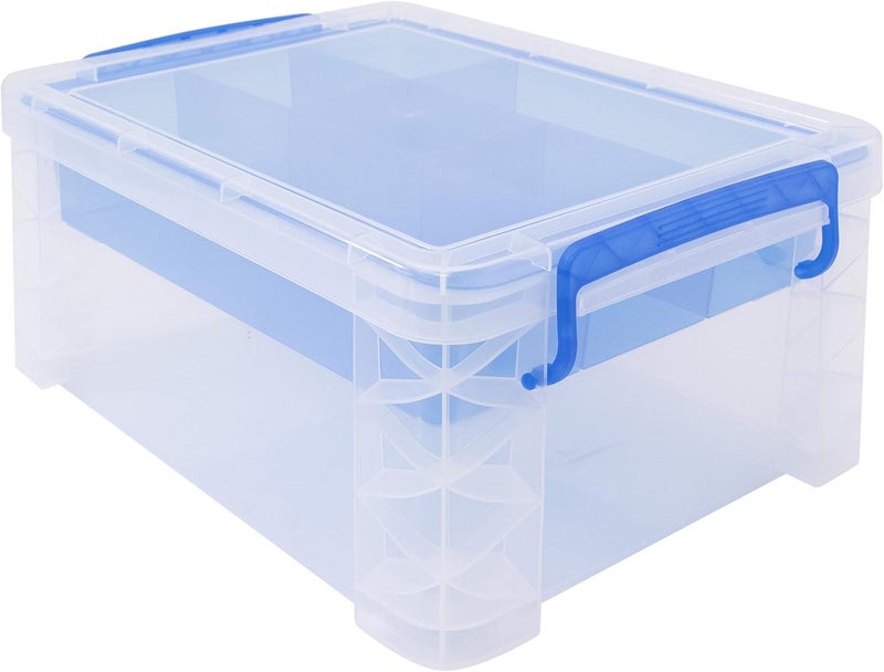 Super Stacker Divided Plastic Storage Box with Removable Divider Tray, 14.25'' x 10.3'' x 6.5'', Clear - Image 1