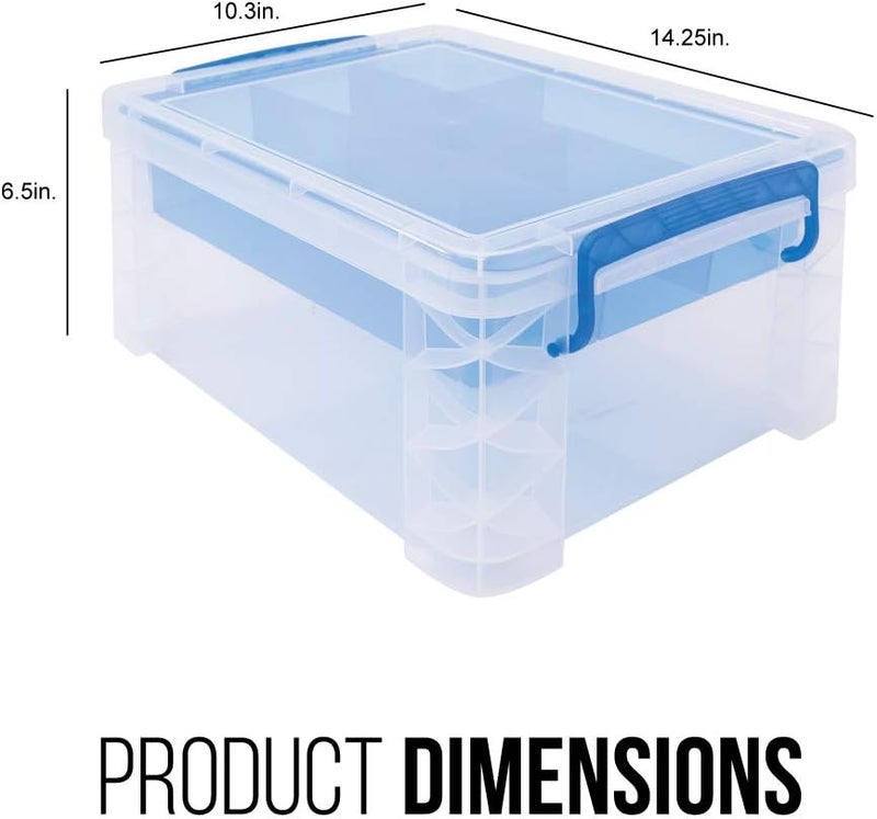 Super Stacker Divided Plastic Storage Box with Removable Divider Tray, 14.25'' x 10.3'' x 6.5'', Clear - Image 3