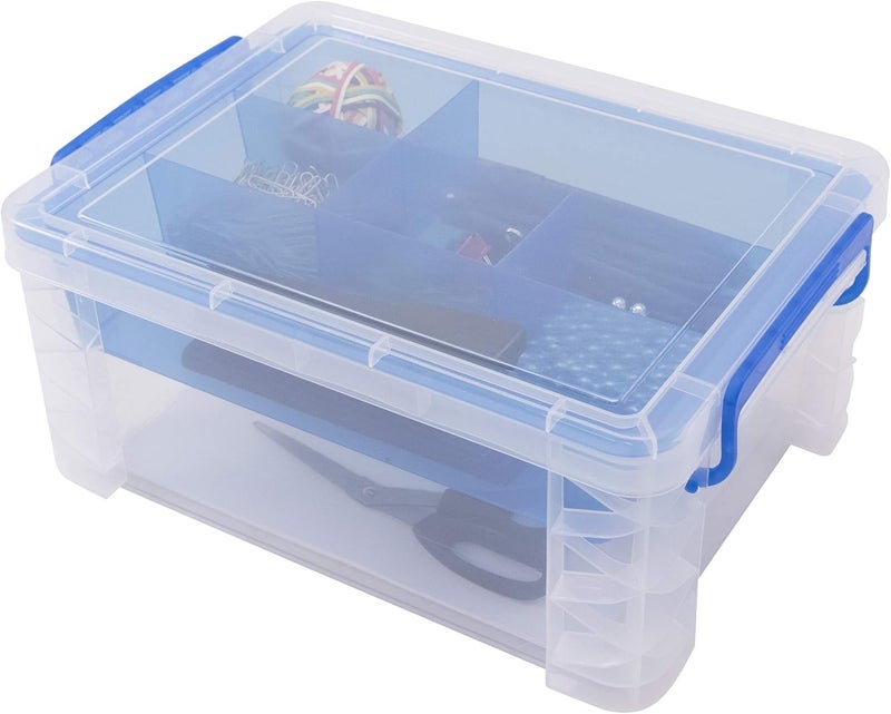 Super Stacker Divided Plastic Storage Box with Removable Divider Tray, 14.25'' x 10.3'' x 6.5'', Clear - Image 2