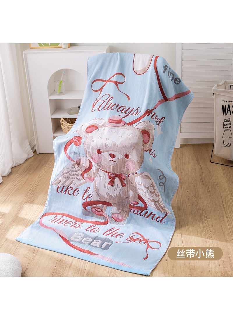 Soft Cotton Baby Bath Towel with Cute Cartoon Patterns Ribbon bear