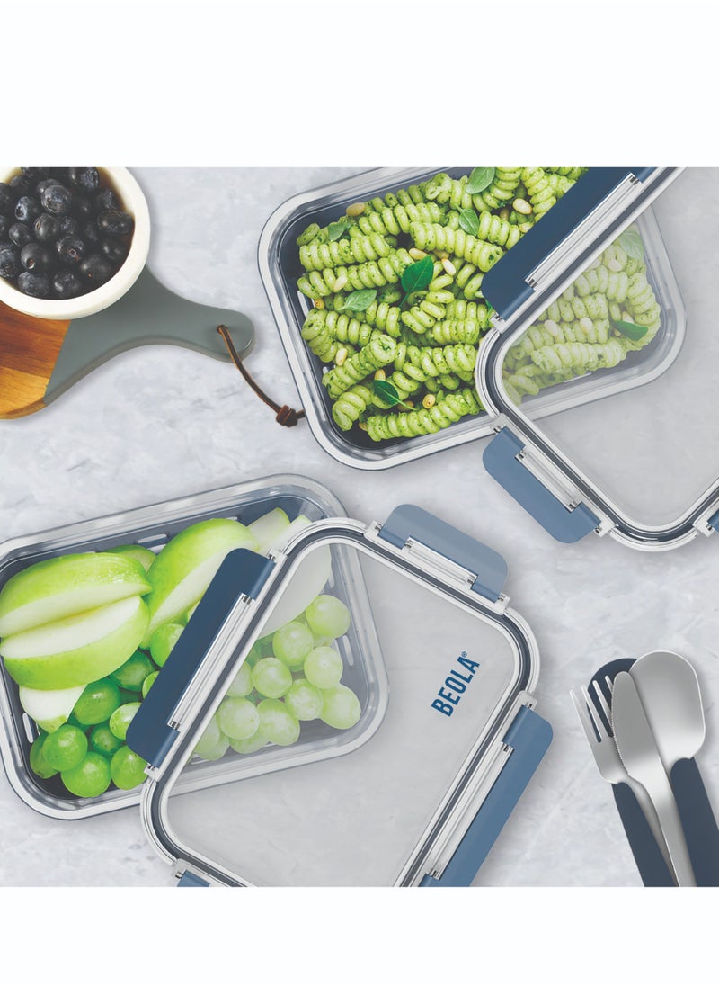 BEOLA Set of 2 Glass Food Storage Containers with Airtight Lids and Silicone Protection, Leakproof Food Organizer, Freezer, Dishwasher, Microwave Safe, Kitchen Organizer for Food(1050ml, Marine Blue)  - Image 4