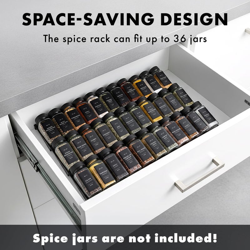 EDELHAUS Spice Drawer Organizer - Expandable Spice Rack for Drawer, Black Seasoning Organizer for Drawer Spice Organizer, Spice Organization Seasoning rack insert for Cabinet (Jars Not Included) - Image 3