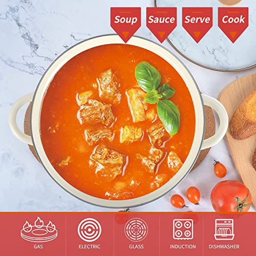 OLYTARU Enamel Stock Pot with Lid, Floral Retro Cooking Pot for Stove Non Stick Soup Pot, Induction Pasta Pot, All Stove Compatible (STYLE1) - Image 3