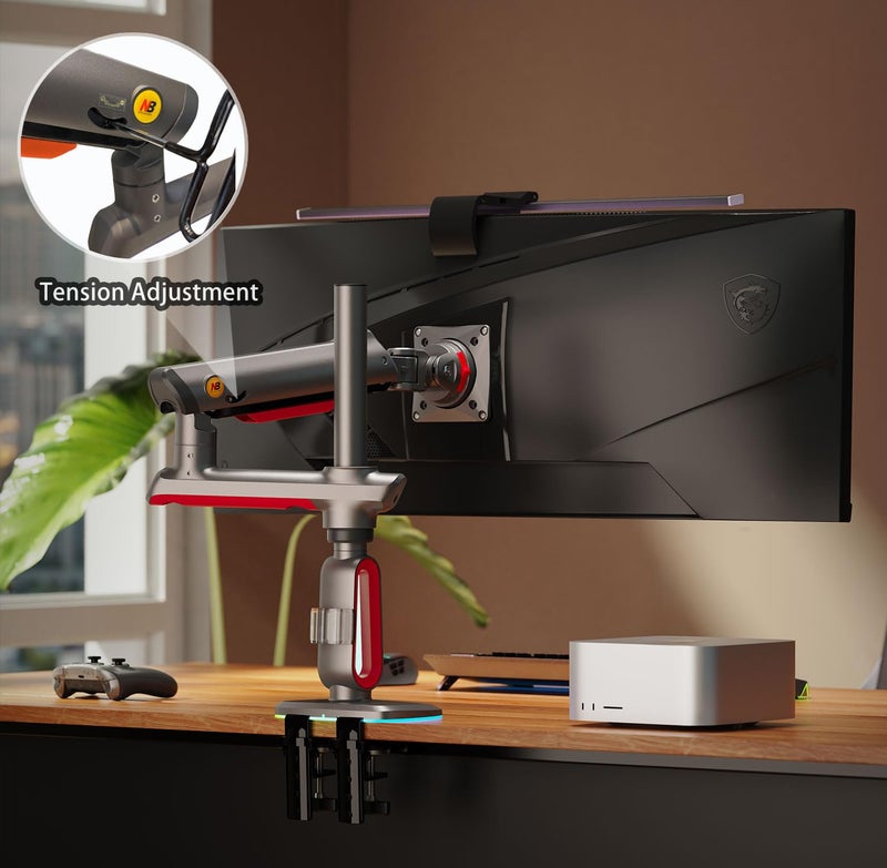 NB ERGONOMIC ذراع شاشة الألعاب بارتفاع إضافي NB لشاشات من 32 إلى 60 بوصة، تحمل حتى 20 كجم، VESA 75/100، إضاءة RGB، متين، قابل للتعديل بزاوية متعددة، ألومنيوم فاخر، تمديد ذراع طويل باللون الأحمر - Image 5