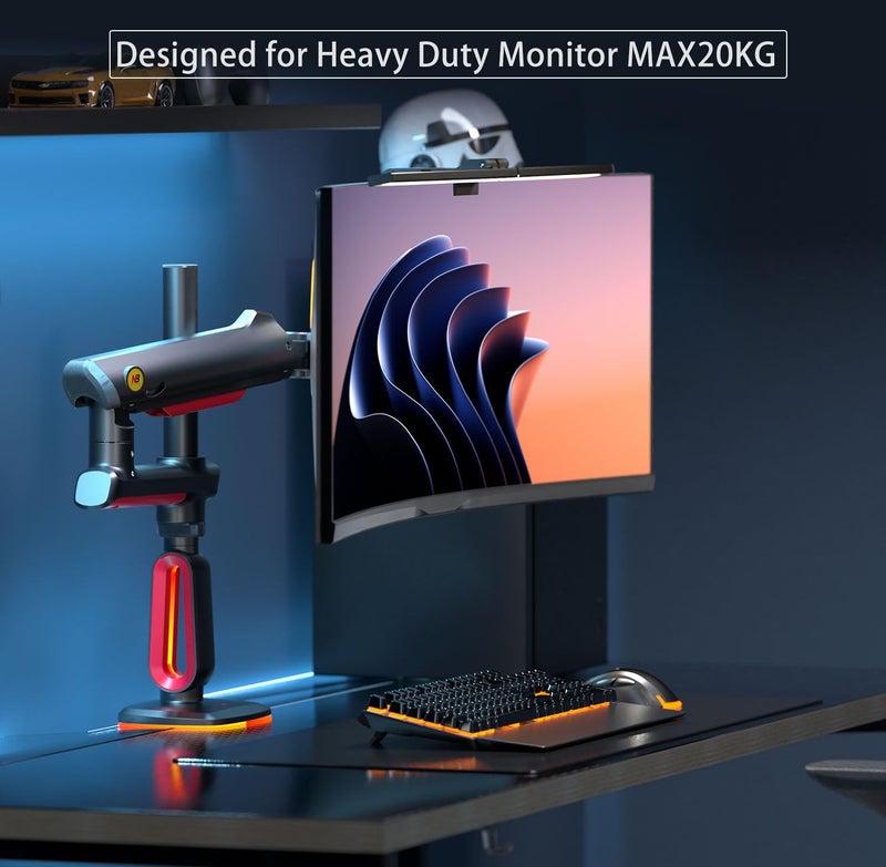 NB ERGONOMIC ذراع شاشة الألعاب بارتفاع إضافي NB لشاشات من 32 إلى 60 بوصة، تحمل حتى 20 كجم، VESA 75/100، إضاءة RGB، متين، قابل للتعديل بزاوية متعددة، ألومنيوم فاخر، تمديد ذراع طويل باللون الأحمر - Image 4