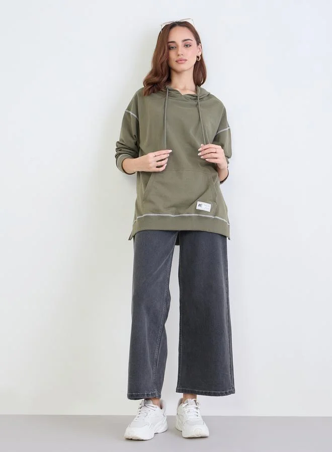 Styli Khaki Oversized Longline Hoodie