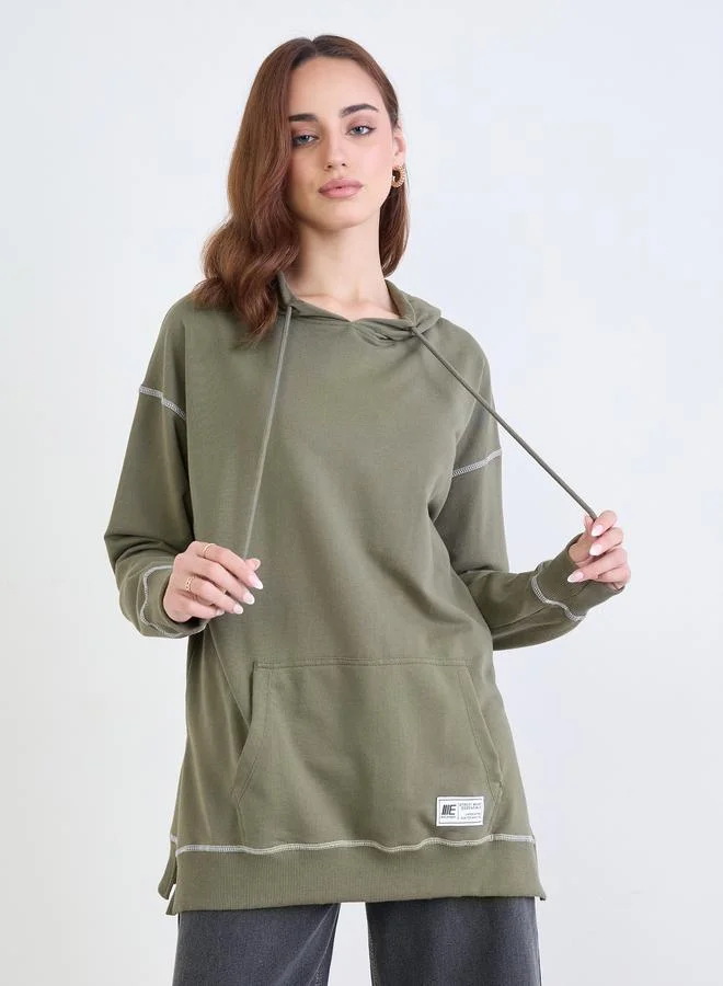 Styli Khaki Oversized Longline Hoodie