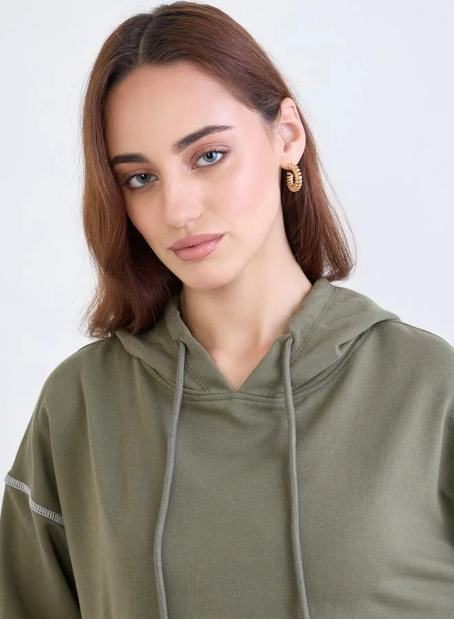 Styli  Khaki Oversized Longline Hoodie for Women | Best Price UAE