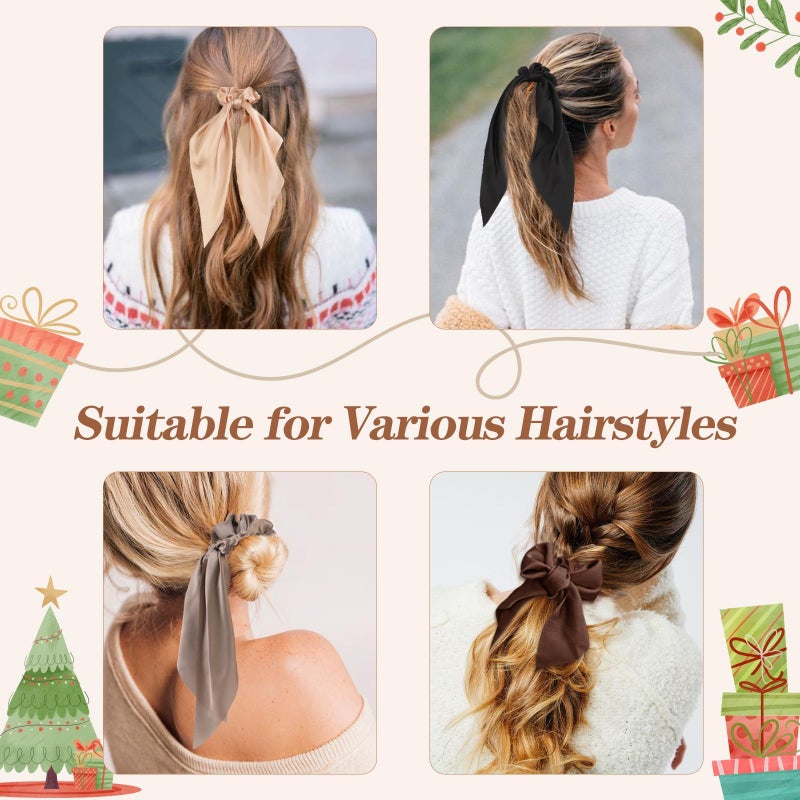 Glaudmeiss 6 PCS Bow Silk Scrunchies, Hair Ties with Bows, Hair Scrunchies for Women Girls, Knotted Bows Silk Hair Ties, Satin Hair Ribbon Elastic Hair Tie - Image 5