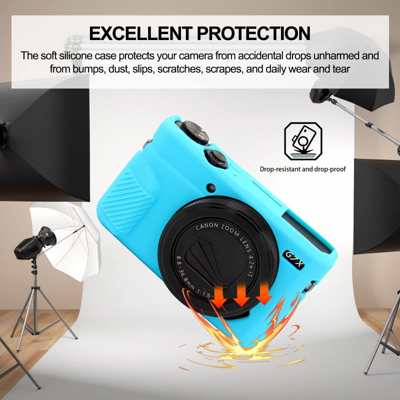 Easy Hood G7X Mark II Case G7X Camera Silicone Case, Soft Silicone Protective Cover for Canon Powershot G7X Mark II DSLR Camera (Blue) - Image 2
