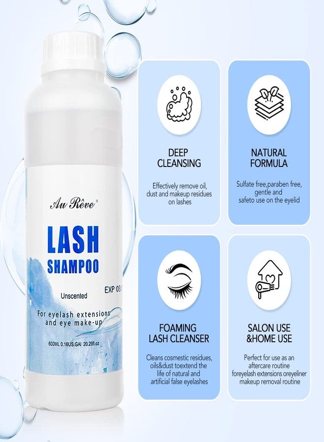 AuReve Eyelash Extension Cleanser Lash Shampoo Eyelash Extension Shampoo Lash Foam Cleanser Eyelid Cleanser for Makeup Remover Eyelash Care, Paraben & Sulfate Free for Salon and Home Use (Original 600ml) - Image 2