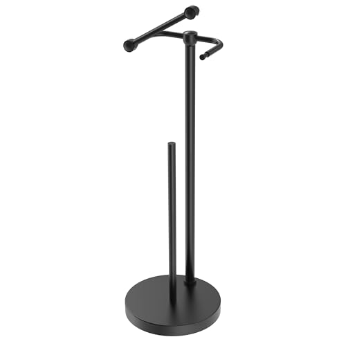 RARXTR Toilet Paper Holder Stand, Post Pivoting Design Free Standing Toilet Paper Holder with Storage for 4 Rolls, SUS304 Stainless Steel Tissue Holder with Reserve, Heavy-Duty Base (Matte Black) - Image 1