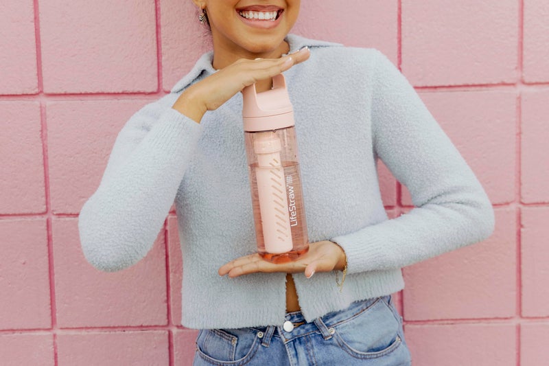 LifeStraw Go Series – BPA-Free Water Filter Bottle for Travel and Everyday use removes Bacteria, parasites and microplastics, Improves Taste, 22oz Cherry Blossom Pink - Image 3