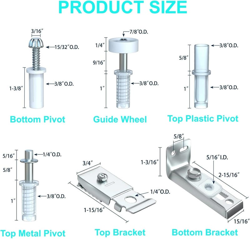 Warmtree 2 Pack Bifold Door Hardware Repair Kit - Ideal Replacement Parts for Bi - fold & Sliding Closet Doors, Includes Top & Bottom Brackets, Pivots & Guides Wheel for Folding Pocket & Accordion Doors - Image 2