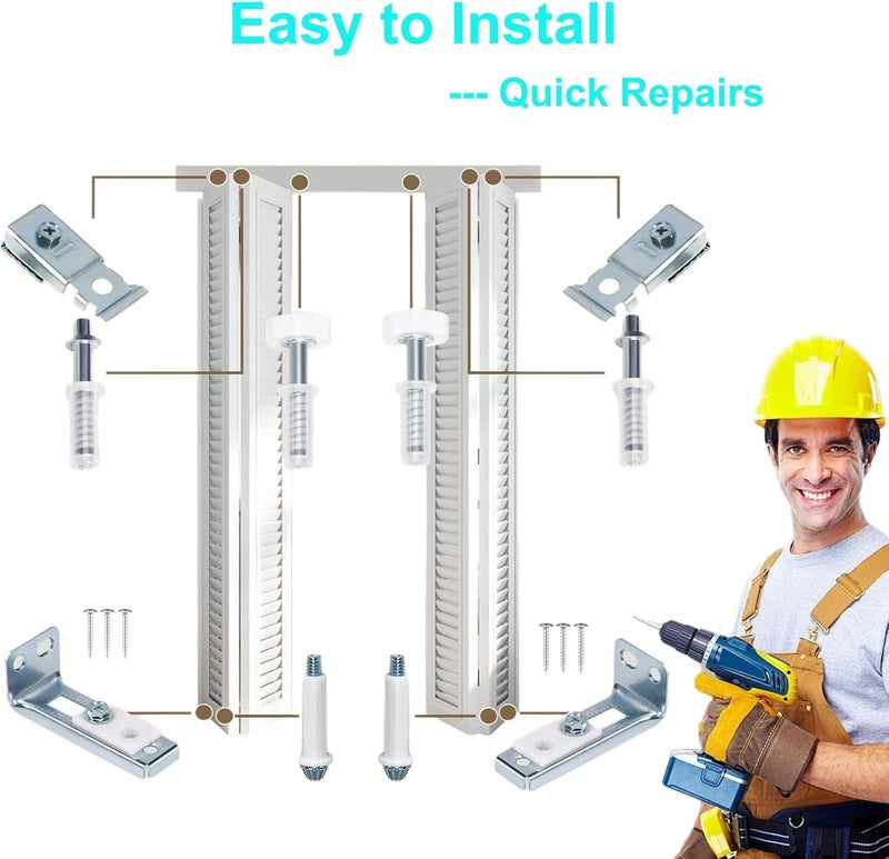 Warmtree 2 Pack Bifold Door Hardware Repair Kit - Ideal Replacement Parts for Bi - fold & Sliding Closet Doors, Includes Top & Bottom Brackets, Pivots & Guides Wheel for Folding Pocket & Accordion Doors - Image 3