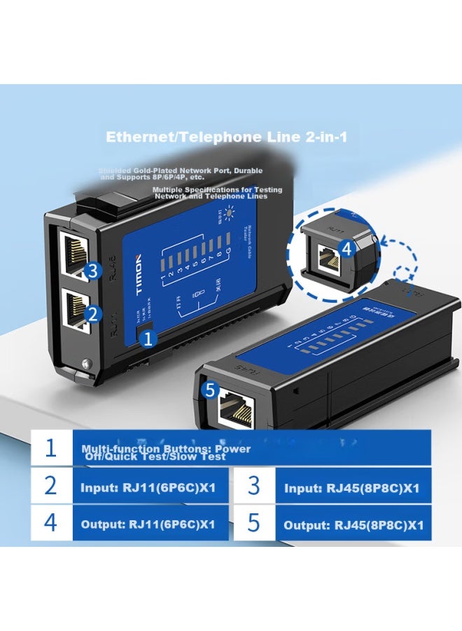 Timon Network Cable Tester, Multifunctional Cable Tester, Rj45 Port Tester, Network Crystal Head Tester, Telephone Line Tester, Intelligent Signal Continuity Detector For Engineering And Home Use - Image 3