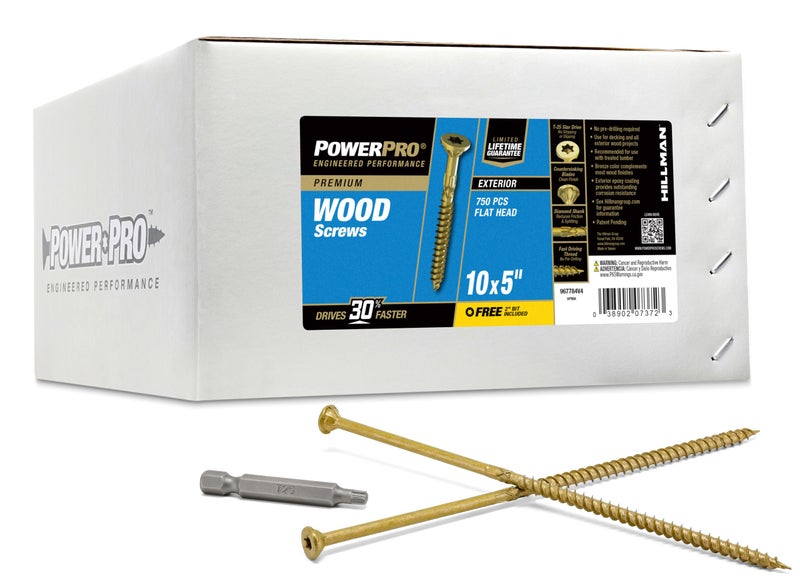 Power Pro Premium Exterior Wood Screws, #10 x 5 Inch All-Purpose Deck Screws for Outdoor Projects, T-25 Star Bit Included, Bronze, 750 Pieces | 967784 - Image 1