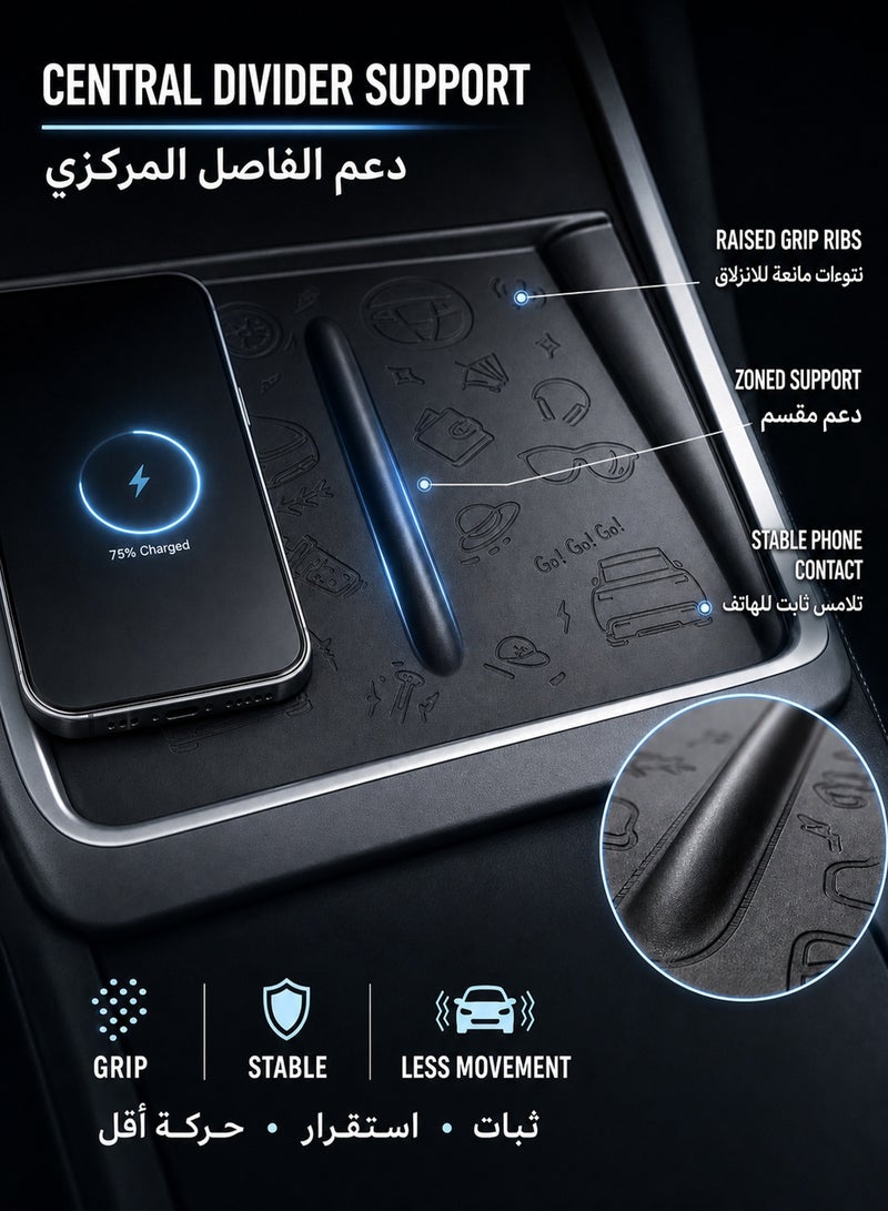 Delehehe Center Console Wireless Charging Silicone Mat for Tesla Model 3 Highland 2024-2026 and Tesla Model Y Juniper 2025-2026, Washable Non-Slip Pad Protector Cover Interior Accessories - Image 4