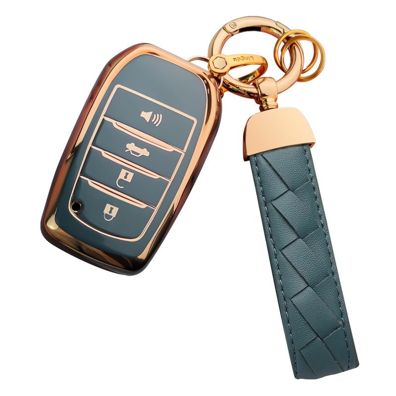 Bqepe for Toyota Key Fob Cover Keychain Fit for 2025-2026 Camry 4Runner,2019-2026 Land Cruiser,Mirai,2021-2026 Venza,Grand Highlander,Hilux,Fortuner,2023-2026 Corolla,Prius(Blue, 4 Buttons) - Image 1