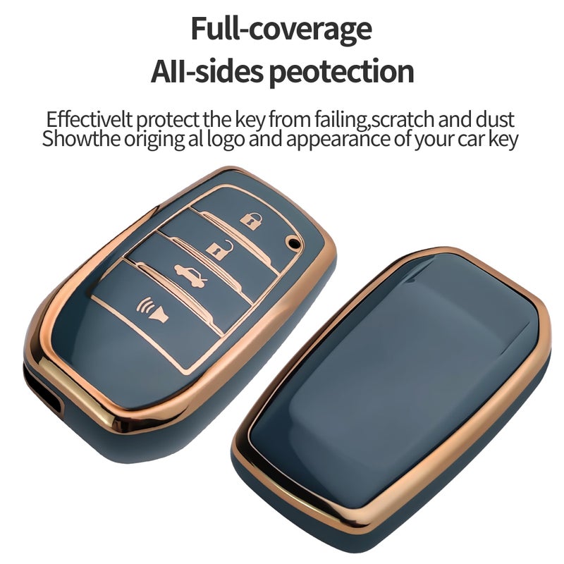 Bqepe for Toyota Key Fob Cover Keychain Fit for 2025-2026 Camry 4Runner,2019-2026 Land Cruiser,Mirai,2021-2026 Venza,Grand Highlander,Hilux,Fortuner,2023-2026 Corolla,Prius(Blue, 4 Buttons) - Image 3