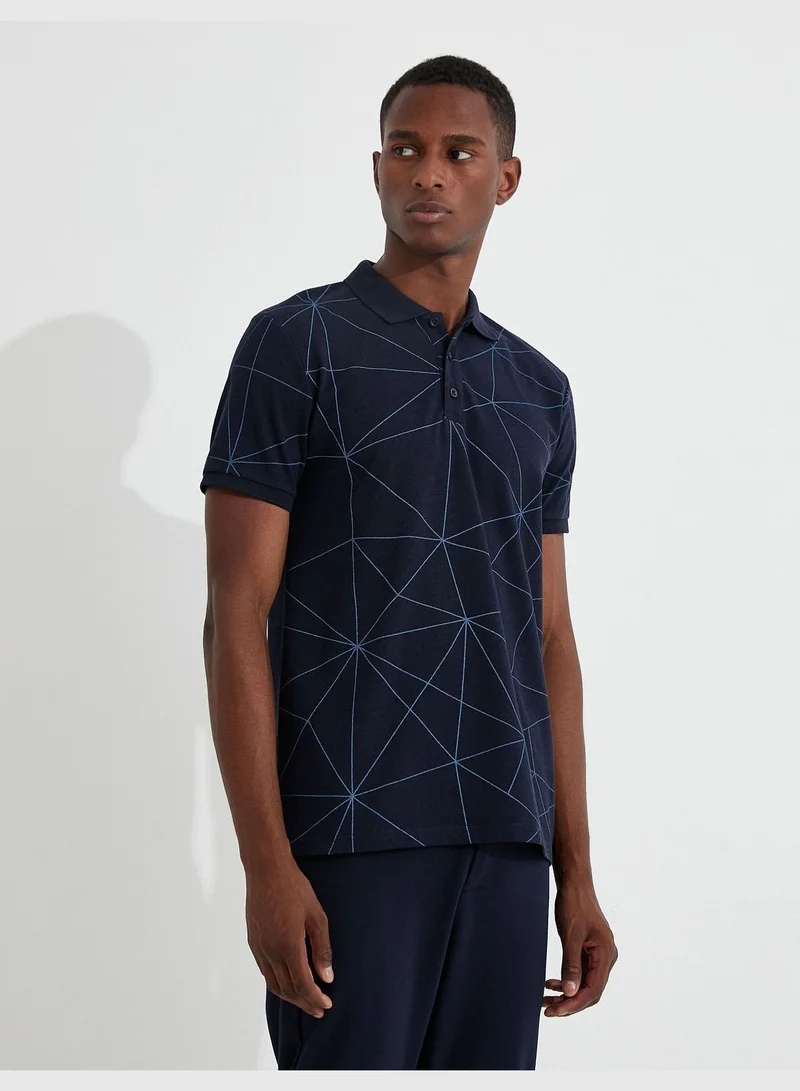 KOTON Geometric Patterned Polo Neck T-Shirt