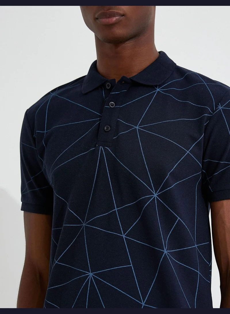 KOTON Geometric Patterned Polo Neck T-Shirt