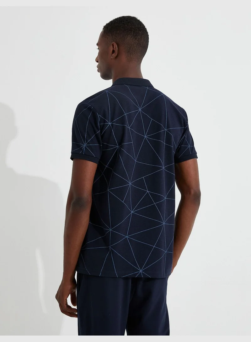 KOTON Geometric Patterned Polo Neck T-Shirt