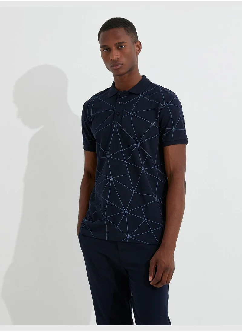 KOTON Geometric Patterned Polo Neck T-Shirt